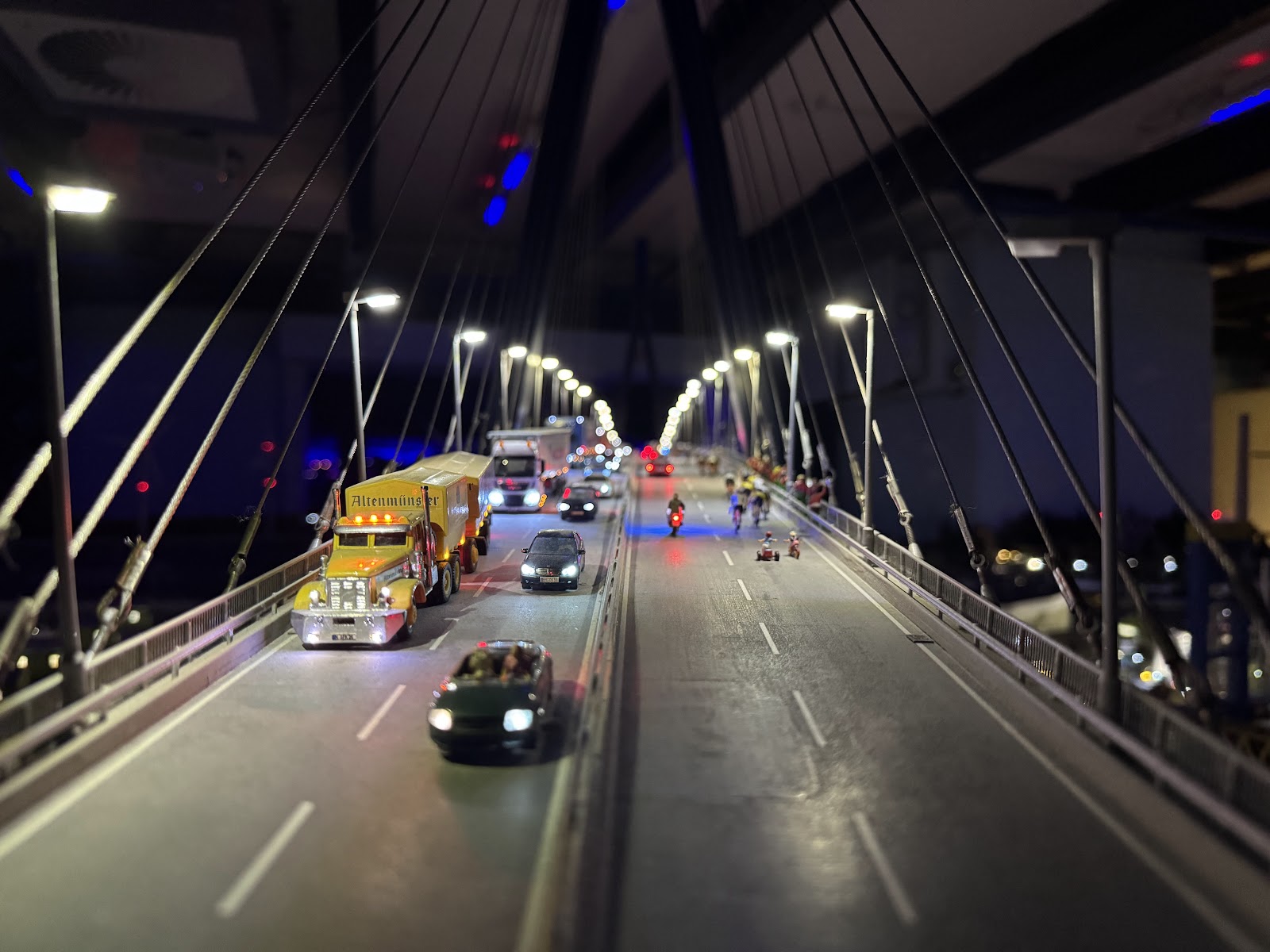 Night drive across a bridge in Hamburg