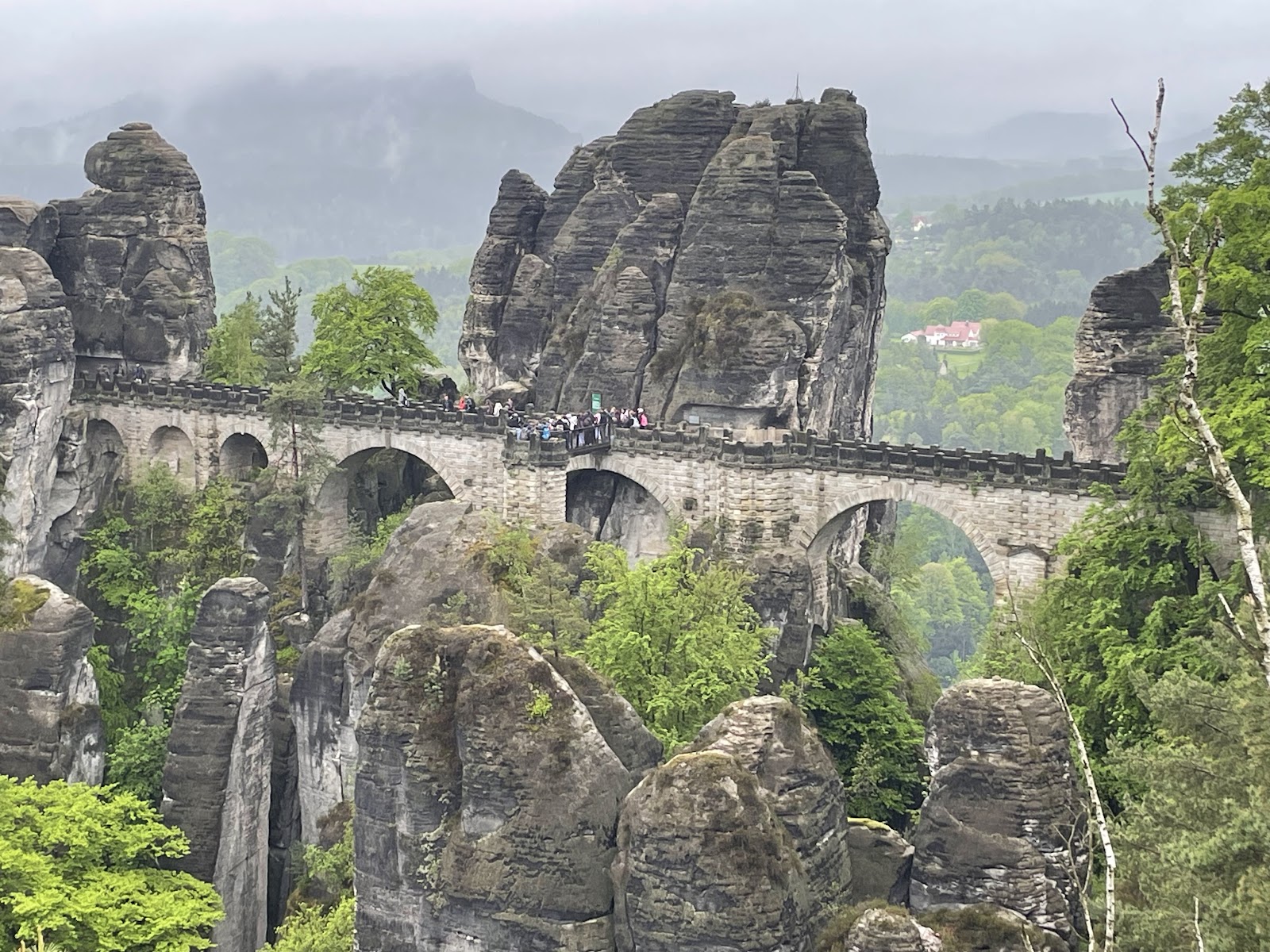 Bastei Bridge and sandstone cliffs