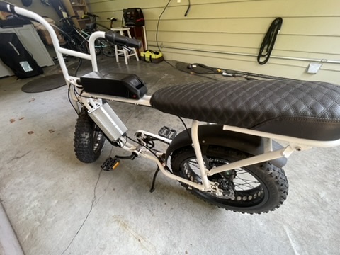 Rear view of the Super73 S1 with the long bench seat